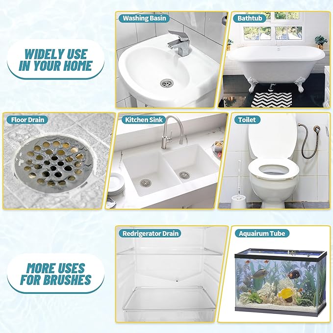 35.5 Inch Drain Clog Remover Tool (1pc), 30 Inch Sink Snake Drain Tool (5 pcs) & 59 Inch Tube Drain Brush (3 pcs), Effective Hair Drain Clog Remover for Toilet, Kitchen Sink, Bathroom, Shower, Sewer