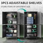 SISESOL Metal Storage Cabinet with Wheels,73" Rolling Garage Storage Cabinet with Lock,Black Metal Cabinets with Shelves and 4 Doors,Tall Tool Cabinets on Wheels for Garage,Home,Office,Shop