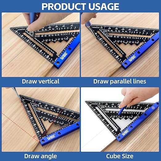 7inch Rafter Square and 12inch Combination Square Set -CNC-Machined Aluminum Alloy,Heavy Duty Carpenter Square for Woodworking and Home DIY