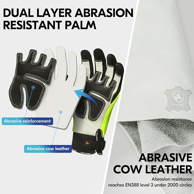Vgo... Chainsaw Gloves,12-Layer Saw Protection on Left/Both Hand Back,Cow Leather Gloves,Touchscreen