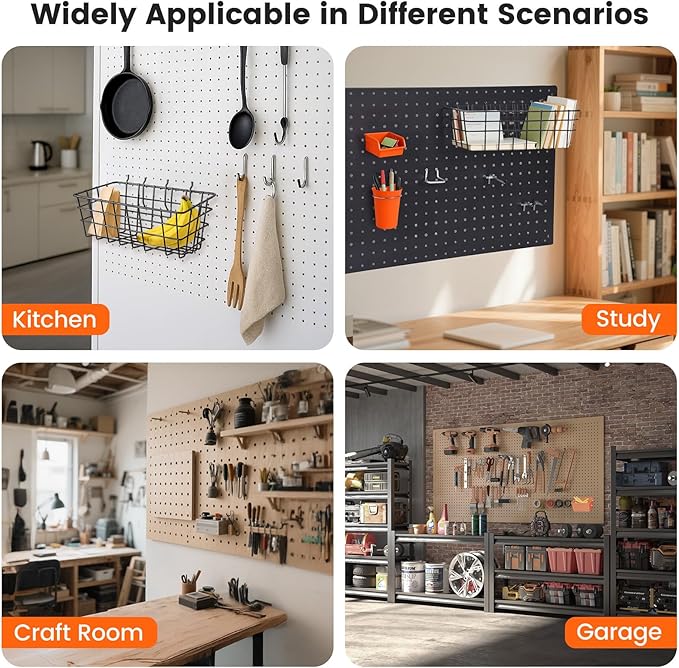 Pegboard Organizer Accessories Kit 264 PCS, Peg Board Hooks Assortment with Bins, Cups, Baskets for 1/4in Pegboard Wall Organizer, Garage Organization, Workbench, Craft Room, Hanging Tools