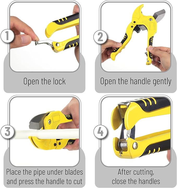 Bates- PVC Pipe Cutter, Cuts up to 1-5/8", Black & Yellow Ratcheting PVC Pipe Cutter Tool, Pipe Cutters PVC Pipe Shears, Plastic Pipe Cutter, PEX Pipe Cutter, PVC Cutter Tool, PVC Ratchet Cutter