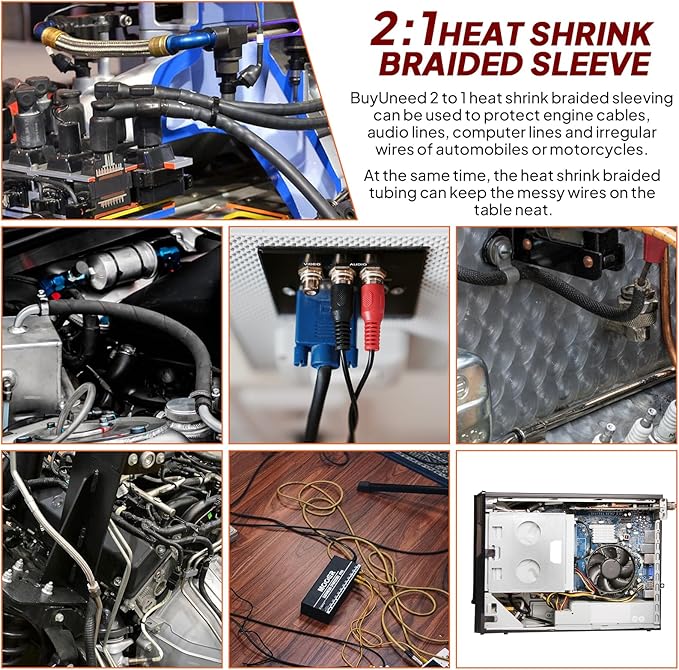 2 in 1 Heat Shrink Braided Sleeving 1-3/8 inch Cloth Wiring Harness Loom Abrasion Resistant Sleeve for Protection Cable/Sheath (34mm ID-29ft)