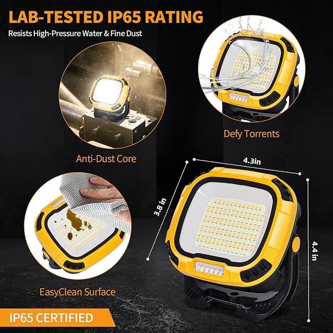 6000mAh Magnetic Work Light Rechargeable with 4000 Lumen IP65 Waterproof, 30H Runtime, 4 Brightness & 4 Color Modes with Red SOS, Strong Magnet Base for Car Repair, Camping, Emergency 1PC