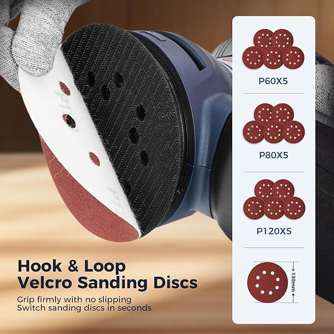 Orbital Random Sander Tool, 360W, 13000 Rpm, 150 * 150Cm, 6 Variable Speeds With Dust Bag, Wood Mouse Palm Hand Sander, Detail Power Rotary Electric Sander, Small Handheld Mini Rotary Sander
