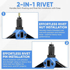 Dual Function Hand Rivet Gun with Rugged Carrying Case – Heavy Duty Single Hand Riveter with 400+ pcs Rivet Nuts, 15 Mandrels, 5 Rivet Nozzles, Blind Rivets for Plastic, Wood, Metal, Leather