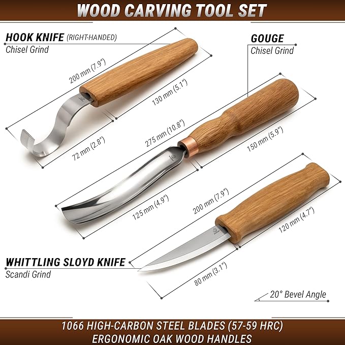 BeaverCraft Wood Carving Knives Kit Spoon Carving Tools S14 - Spoon Hook Knife Wood Carving Chisels Set Bowl Gouge - Whittling Knives Whittling Kit for Beginners - Hobby Knife Set