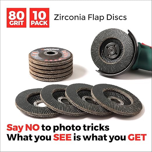 Jumbo Zirconia Flap Discs 4 1/2 for Angle Grinder, 80 Grit 4.5" x 7/8" High Density Type 29 Arbor Grinding Wheels for Wood Finishing, Rust Removal, Metal Sanding - 10 Pack