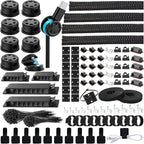 ELII 328Pcs Cable Management Kit, 8 Magnetic Cable Holder,69Adhesive Cable Clips,4 Cable Sleeve Split,22Reusable Cable Strap,200 Nylon Cable Zip Ties with 25 Mounts TV Office (Black)