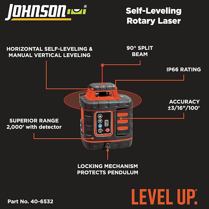 Johnson Level & Tool 99-027K Self-Leveling Rotary Laser System, 8.75", Red, 1 Kit