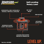 Johnson Level & Tool 99-027K Self-Leveling Rotary Laser System, 8.75", Red, 1 Kit