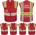 BeautyWill Custom Safety Vest Customized Logo Class 2 High Visibility Reflective Vest with Pockets Construction workwear