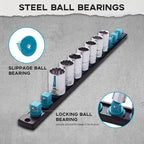 1/4-Inch Drive Magnetic Socket Organizer, Heavy Duty Aluminum Socket Rail Organizer, 360° Swivel Clips Socket Holder Kit for Tool Box, 1/4-Inch Socket Holder x 14 Clips (Aqua Blue)