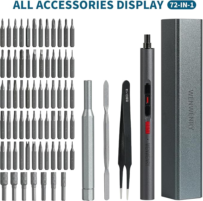 Mini Electric Screwdriver Set,Precision Electric Screwdriver，72-in-1 Magnetic Bits，3 Gears Torque, 3LED light,Magnetic Storage，Overload Protection, Repair Tool Set