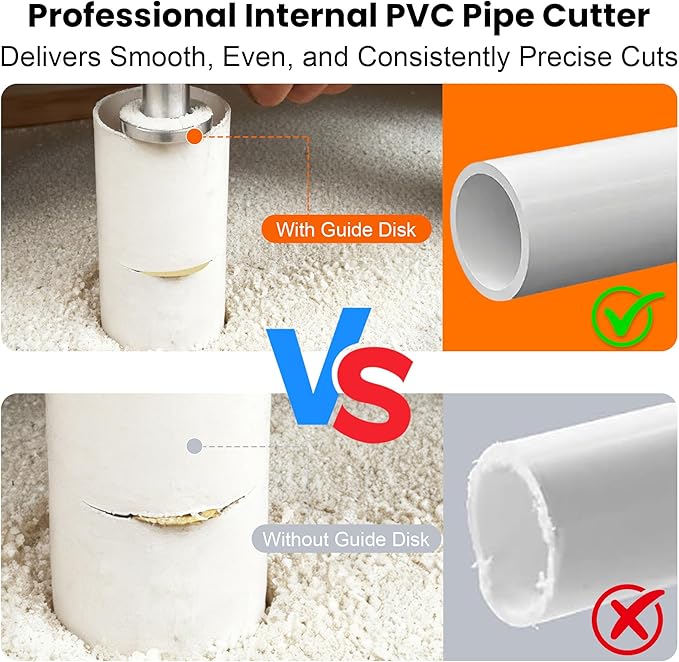 Inside Pipe Cutter for PVC Pipe Cutter Tool with Handle and 3 Pcs Diamond Grit Cutting Wheel, Pipe Cable Saw, 7-Inch Adjustable Cutting Depth, Internal Pipe Cutter for Drill with 1/4in Hex Shank