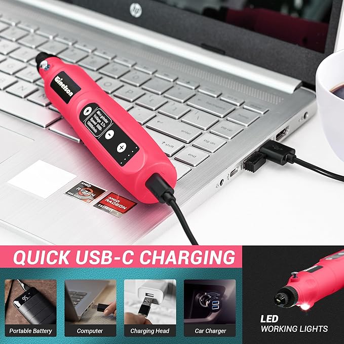 Cordless Rotary Tool, 5 Variable Speed Mini Rotary Tool Kit with 70 Accessories, 3.7V Type-C Charging Power Rotary Tool for Engraving, Sanding, Polishing, Carving, Cutting, DIY Crafts