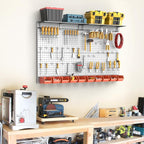 TORACK Metal Pegboard with Peg Board Hooks, Tools Storage Pegboard with Pegboard Hooks, Wall Mounted Storage Bins, Shelves, Tool Organizer Board with Pegs(Grey)
