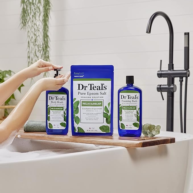 Dr Teal's Body Wash with Pure Epsom Salt, Relax & Relief with Eucalyptus & Spearmint, 24 fl oz (Pack of 4) (Packaging May Vary)-VeraVaultWomen