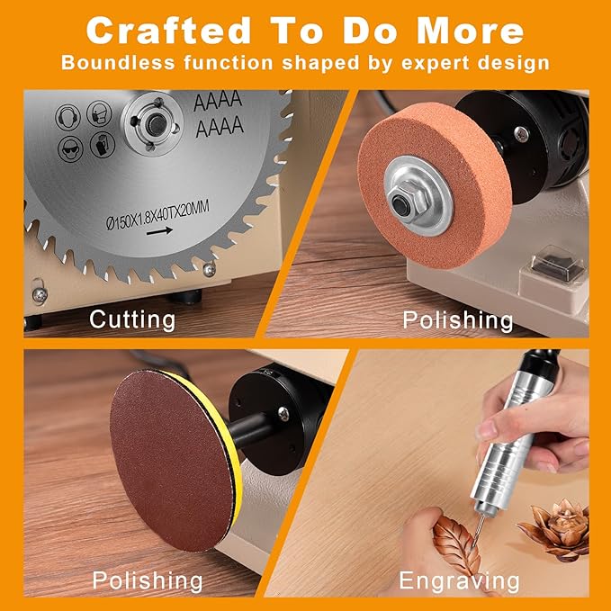 DZQ 69Pcs Accs Mini Table Saw Jewelry Making Polisher w/Flex Shaft Multifunctional Bench Grinder Sander Buffing Machine Woodworking Tool 10,000Rpm 750W