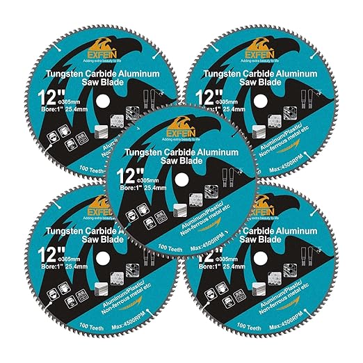 Metal Blade 12 Inch for Aluminum Non Ferrous 60 Teeth Tungsten Carbide Tipped Blade with 5/8-Inch Arbor Pack of 5