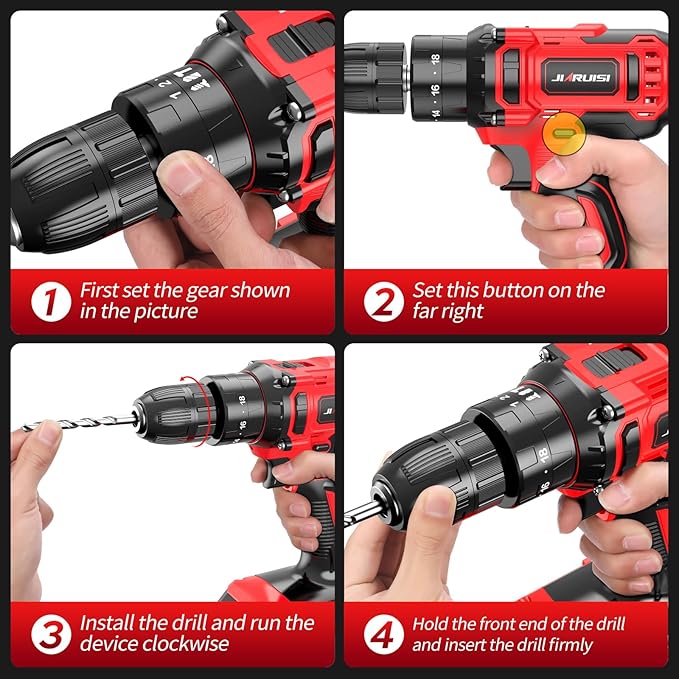 20V Cordless Drill, Electric Power Drill Set with Battery Charger, 3/8” Keyless Chuck, 2 Variable Speed, 18+3 Torque, 72pcs Driver Bits and Belt Hook, Red