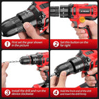20V Cordless Drill, Electric Power Drill Set with Battery Charger, 3/8” Keyless Chuck, 2 Variable Speed, 18+3 Torque, 72pcs Driver Bits and Belt Hook, Red
