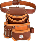 Leather Tool Belt 8 Pockets Leather Tool Pouch | Carpenters Tool Belts For Men Construction Tools Apron Tool Bag Organizer Utility Pouches (Maroon, Standard)
