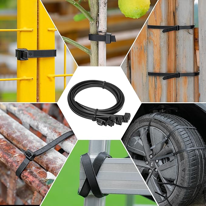 Long Zip Ties Heavy Duty 24 inch，500 LBS Tensile Strength With Double Sided Toothed Super Durable Cable Ties ，Extra Large Wire Ties Adjustable Nylon Tie Wraps for Indoor Outdoor （100 Pack Black）