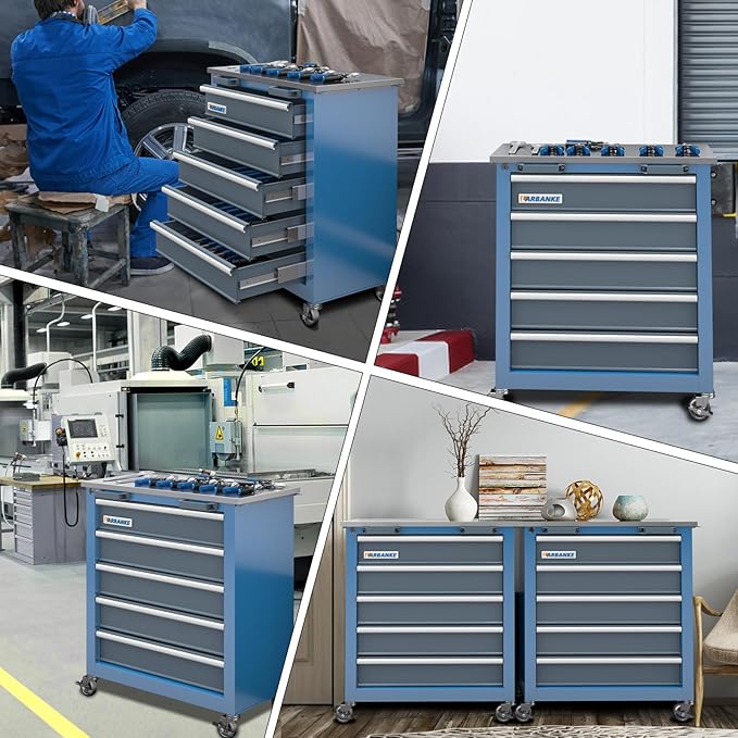 5-Drawer Rolling Tool Chest,Tool Chest on Wheels and Keyed Locking System,Tool Cabinet with Stainless Counter Top and Drawer Liners,Special Link Buckle for Connecting,for Home,Garage