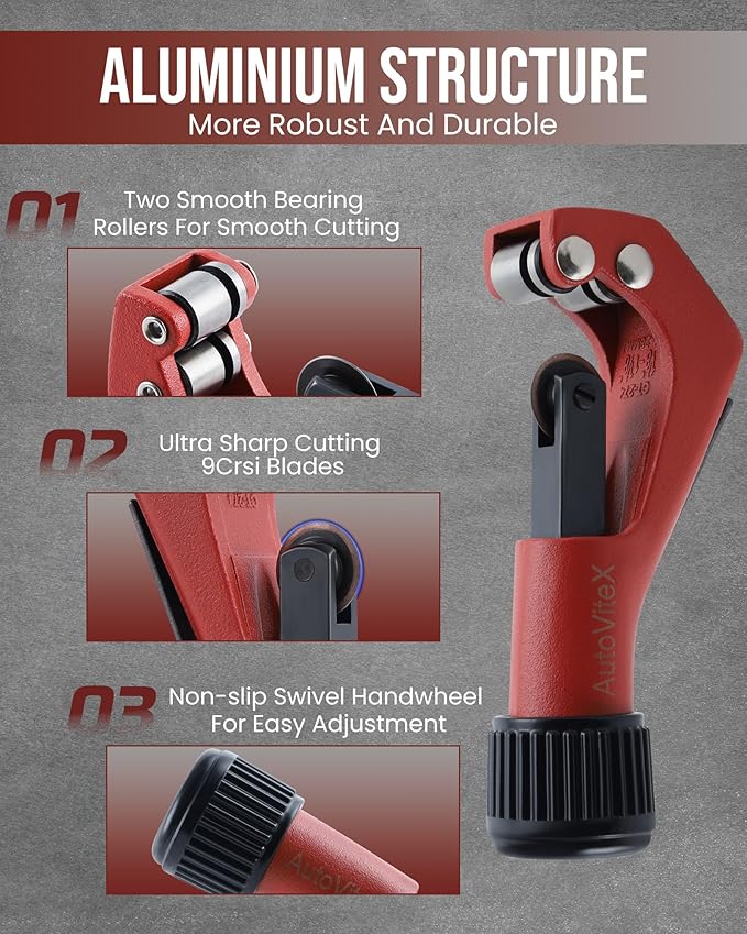 Tube Cutter 1/8" to 1-1/8", Quick Cut Pipe Cutter Tool for Stainless Steel, Aluminum, Brass Tubing