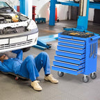 7 Drawers Large Capacity Rolling Tool Chest, Metal Tool Box with Wheels and Drawers, Tool Storage Cabinet with Keyed Locking, Tool Organizer Box for Garage, Workshop, Warehouse (Blue)