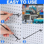 Shimeyao 100 Pcs Peg Board Shelving Hooks Stainless Steel Hanging Board Pegs Wall Display Hooks Bulk for 1/8 1/4 Garage Storage Organizer Accessories(12 Inch,Black)
