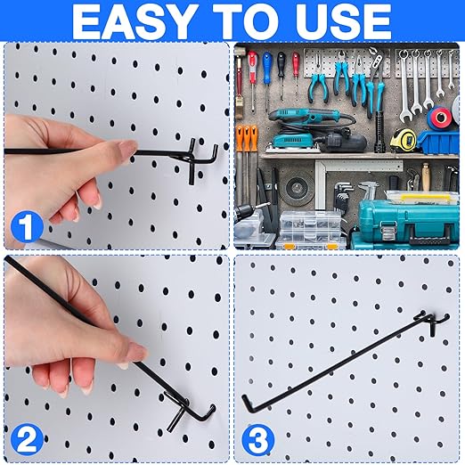 Shimeyao 100 Pcs Peg Board Shelving Hooks Stainless Steel Hanging Board Pegs Wall Display Hooks Bulk for 1/8 1/4 Garage Storage Organizer Accessories(12 Inch,Black)