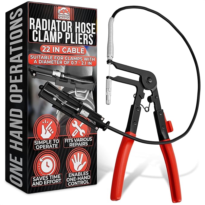 Radiator Hose Clamp Pliers Automotive – Corrosion-Resistant Hose Clamp Tool with Non-Slip Polymer Coating, Tension & Ratchet Locking Mechanisms – Reliable, Easy to Use, Time-Saving for Car Repairs