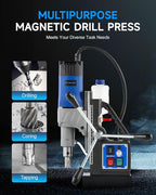 ZELCAN Mag Drill Press with 6 Drill Bits, 1550W Portable Magnetic Press with 2" Boring Diameter, 0-580 rpm Stepless Speed & Reversible Direction, 2922 lbf Power Magnetic