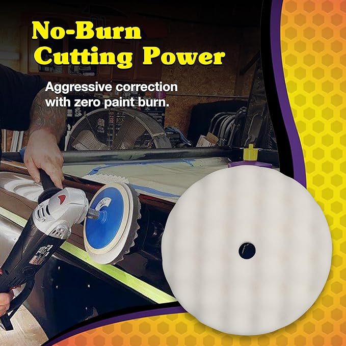 Wizards Aggressor Buffing Pad - Aggressive Cutting Action - Cuts with No Burns - Works with All Kinds of Compounds - Easy to Attach and Velcro Backed Buffing Pad - 8" x 1.75"