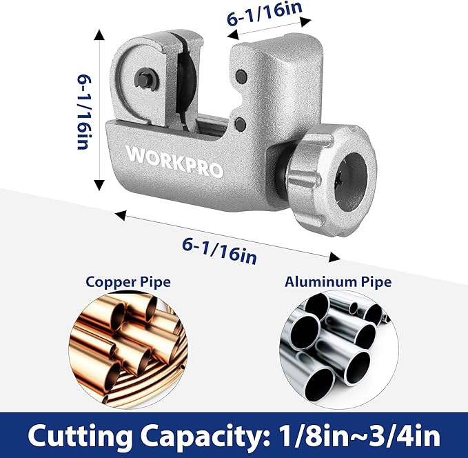 WORKPRO 3 Pieces Tubing Cutter Set - Pipe Cutter with 1/8”-1-1/4” Cutting Capacity, Mini Copper Pipe Cutter with Deburring Tool, Copper, Aluminum, Brass, and Plastic Tubing Cutter