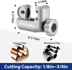 WORKPRO 3 Pieces Tubing Cutter Set - Pipe Cutter with 1/8”-1-1/4” Cutting Capacity, Mini Copper Pipe Cutter with Deburring Tool, Copper, Aluminum, Brass, and Plastic Tubing Cutter