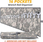 16 Pocket Wrench Roll Organizer, Rolled Tool Pouch Bag with Water Proof Oxford Cloth, Light Camouflage