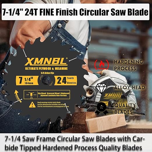 7-1/4 Inch Circular Saw Blade 24T,7-1/4 Saw Frame Circular Saw Blade,Compatible with Skill,Dewalt,Milwaukee Saw,Replacement for Diablo D0724A 7-1/4 Inch Wood Cutting Blade,5/8 Inch Arbor,Pack of 10