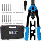 Dual Function Hand Rivet Gun with Rugged Carrying Case – Heavy Duty Single Hand Riveter with 400+ pcs Rivet Nuts, 15 Mandrels, 5 Rivet Nozzles, Blind Rivets for Plastic, Wood, Metal, Leather