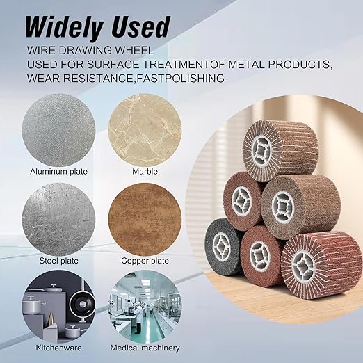 6 Pcs Non-Woven Wire Drawing Flap Wheel for Polishing Burnishing Wheels, 120x100mm 240/240SP/320/320SP/400/600 Grit for Stainless Steel, Copper and Surface Conditioning Wheel