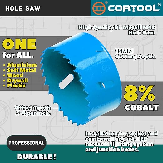 1-3/4 Inch Bi-Metal Hole Saw With Arbor for Metal and Wood Cutting - Hole Cutter Kit for Drywall, PVC Boards, Fiberglass and Vent Pipes