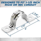 OHLECTRIC Heavy Duty Pipe Strap (20 Pack - 1½ Inch) Zinc Plated Conduit Clamps, 2 Hole Steel Rigid Pipe Strap U Bracket, Zinc Coated Tension Tube Clip, Metal Pipe Clamp for Rigid Conduits