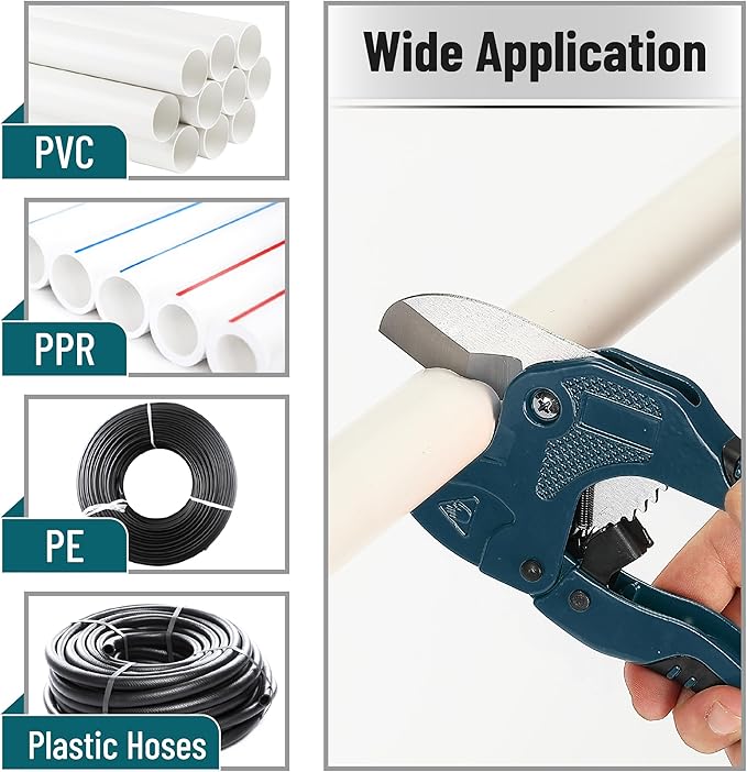 Bates- PVC Pipe Cutter, Cuts up to 1-1/4", Teal Blue Ratcheting PVC Pipe Cutter Tool, Pipe Cutters PVC Pipe Shears, Plastic Pipe Cutter, PEX Pipe Cutter, PVC Cutter Tool, PVC Ratchet Cutter