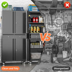 Aobabo Metal Storage Cabinet with Wheels and 2 Locking Drawers, Steel Rolling Tool Cabinet with 8 Hooks and 2 Adjustable Shelves for Garage, Home, Office, Kitchen, Assembly Required, Black