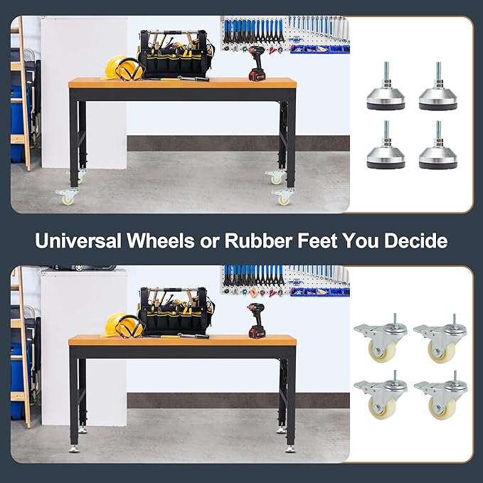 HABUTWAY Height Adjustable Workbench with Wheels 60" 2000 Lbs Capacity Solid Wood Work Station Heavy-Duty Rolling Work Tables for Garage Party Shop Office