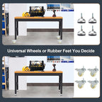 HABUTWAY Height Adjustable Workbench with Wheels 60" 2000 Lbs Capacity Solid Wood Work Station Heavy-Duty Rolling Work Tables for Garage Party Shop Office