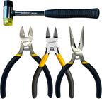 BOOSDEN 4-Piece Pliers Set Including 25mm Rubber Hammer, 5" Wire Cutters, 5" Needle Nose Pliers, 5" Diagonal Cutters For Basic Repair, DIY Projects and Home Maintenance