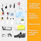 95 Pieces Pegboard Accessories Set Including Pegboard Storage Basket with Hooks Pegboard Cups with Holder Wire Shelf Tissue Storage Box Clothes Board for Garage Storage Craft Workshop (Clear)